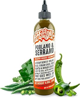 Humble House - Poblano & Serrano Pepper Hot Sauce, Zero-Calorie Low-Sodium Vegan Condiments for Chicken Wings, Steak, Enchiladas, Tamales, Tacos, Sopes & More, All-Natural Preservative-Free Sauces for Food, 9.5 oz