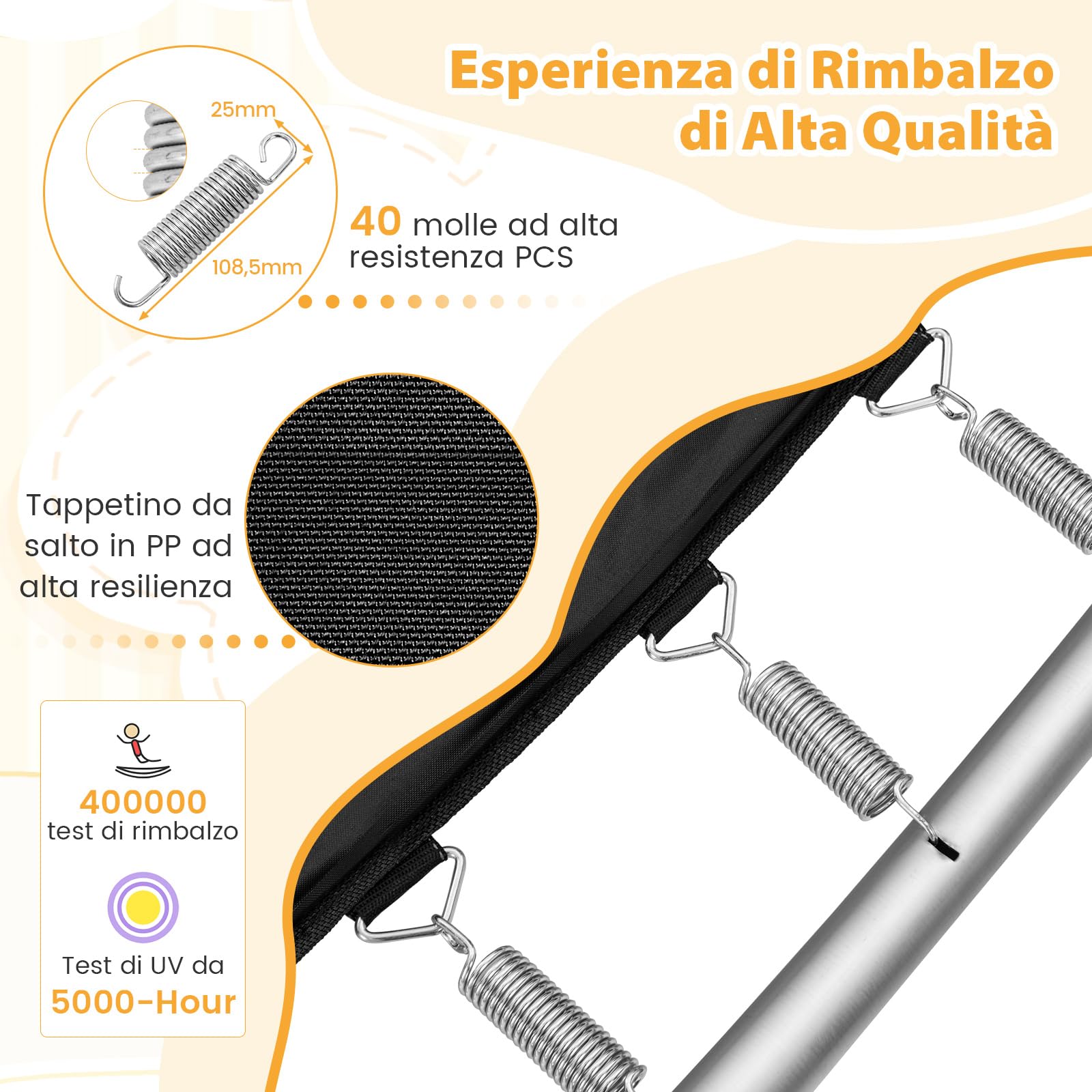 COSTWAY Tappeto Elastico per Bambini da Esterno ed Interno, Trampolino Rettangolare 190CM con Altalena e Rete di Sicurezza per Bambini più di 3 Anni, Portata 100kg