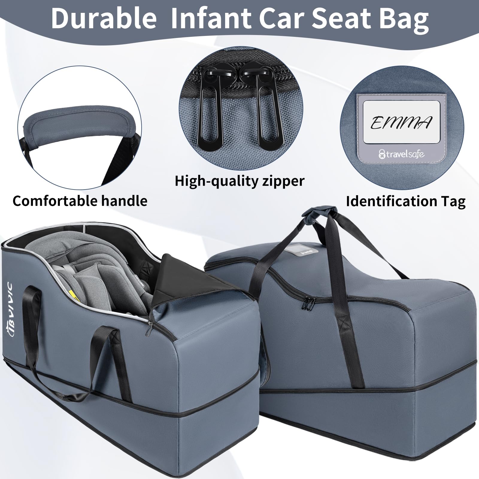 IBVIVIC Borsa da viaggio per seggiolino auto per Aria e Mesa, borsa da viaggio per seggiolino auto per neonati (grigio)