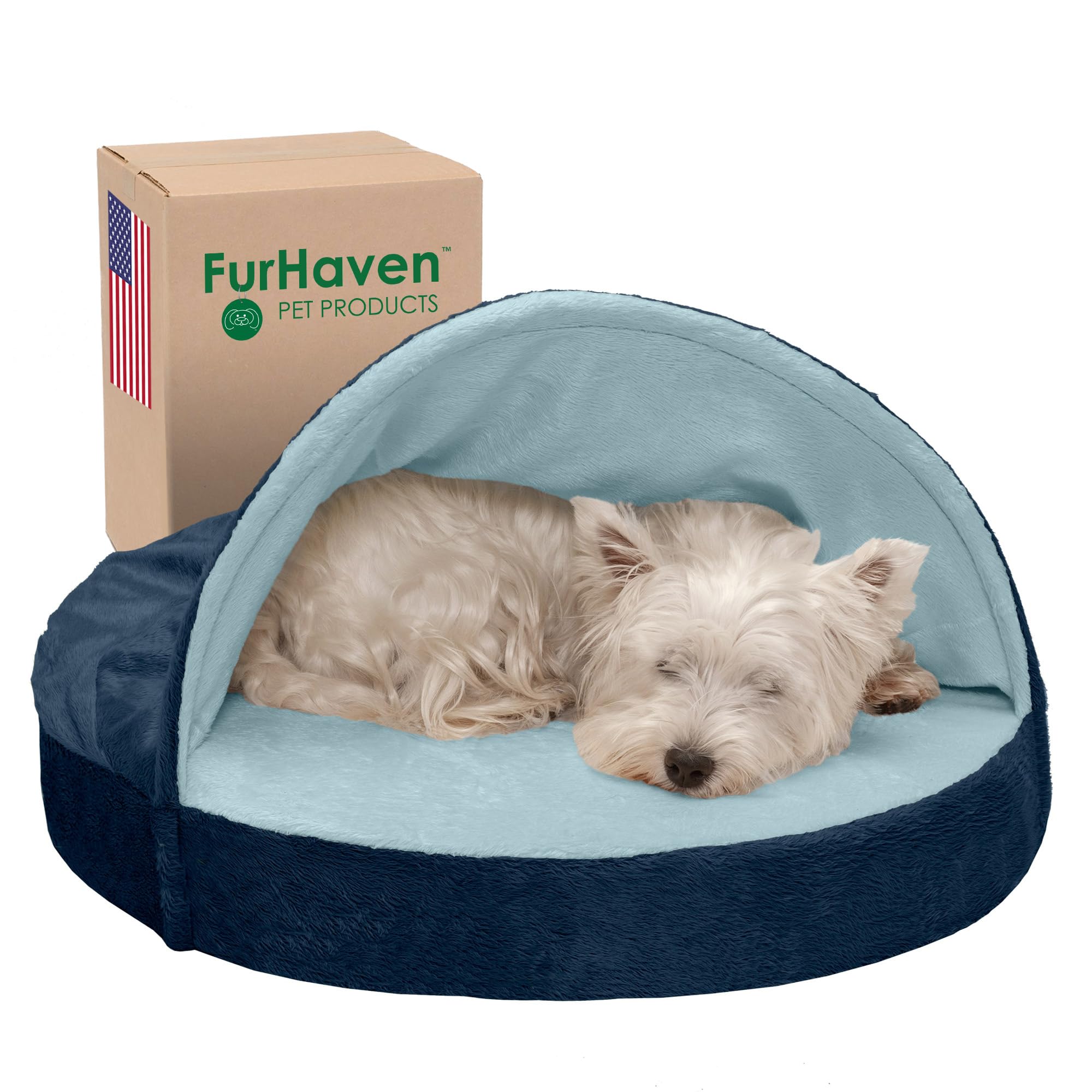 Furhaven 26" Round Cooling Gel Dog Bed for Medium/Small Dogs w/ Removable Washable Cover, For Dogs Up to 30 lbs - Microvelvet Snuggery - Navy (Blue), 26-inch