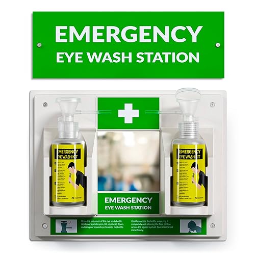 MAASTERS Estación de lavado de ojos portátil sin BPA aprobada por la OSHA Kit de lavado de ojos de primeros auxilios montado en la pared con espejo