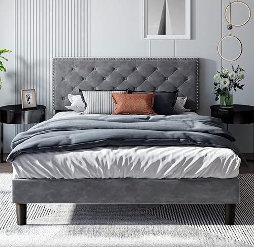 Marco de cama Queen marco de cama Queen con cabecero marco de cama tapizado tamaño Queen con cabecera de terciopelo copetudo marco de cama tamaño disponible en Yaxa Colombia