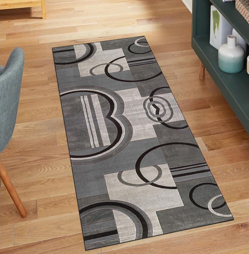 Tapis de couloir antidérapant gris 50x550 cm lavable pour cuisine et entrée