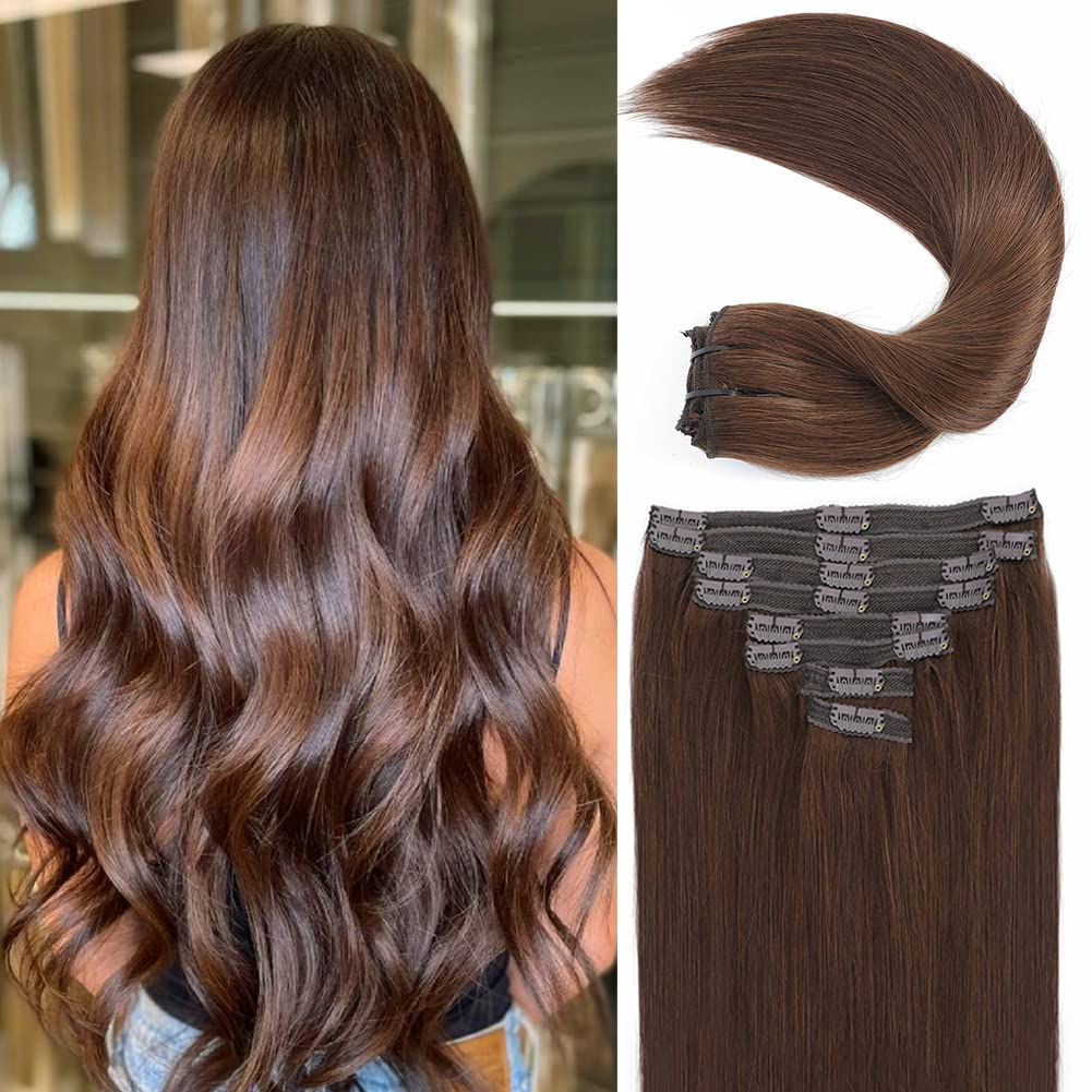 Amazon.com : Graww Hair Extensions 18inch 120g 8pcs 18clips Chocolate Brown  Straight Clip in Hair Extensions Real Human Hair for Women Remy Hair Clip  in Hair Extensions (#4 18inch) : Beauty &