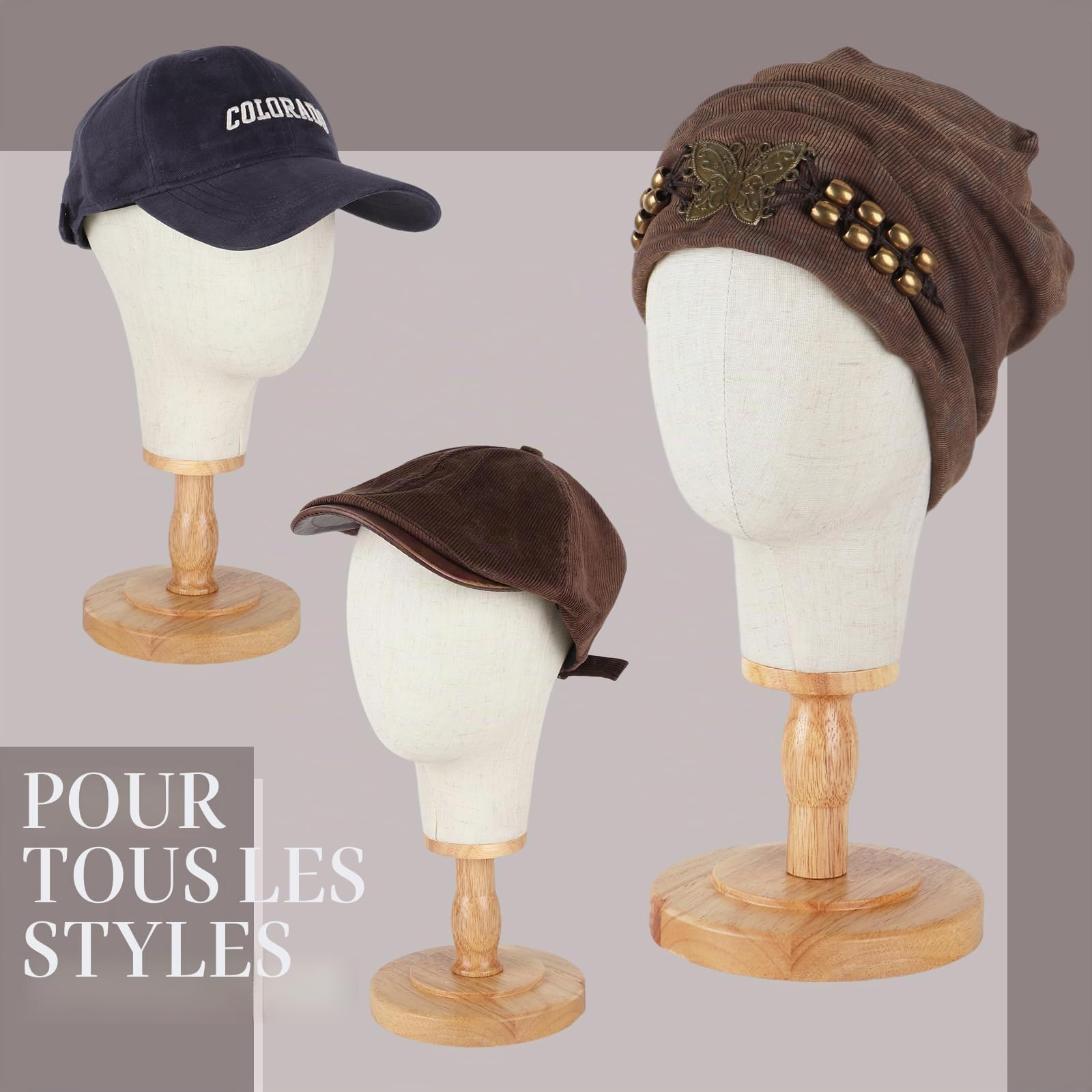 Tête de perruque stable 54 cm, support de mannequin pour chapeaux, porte-perruque