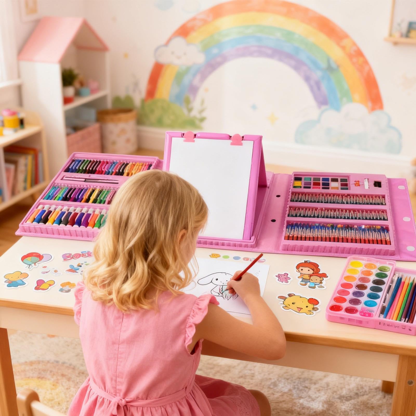 Pastelli per Bambini 208 Pezzi Kit di Pittura Portatile | Set di Disegno per l'Infanzia Per Viaggi Casa Auto Scrivania Esterno Asilo Scuola Compleanno Festa