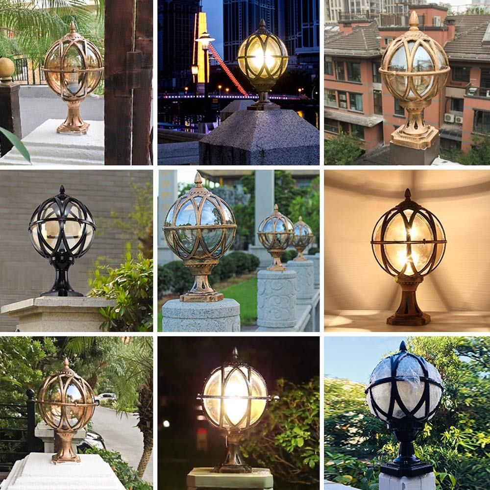 Lampione da esterno Globe Antique Garden Post Lights Impermeabile IP55 Voto Strada Pilastro Colonna Luce Erba Strada Patio Cortile Villa Vetro Parete Esterna Lampade da Terra Stadio (Color : Black)