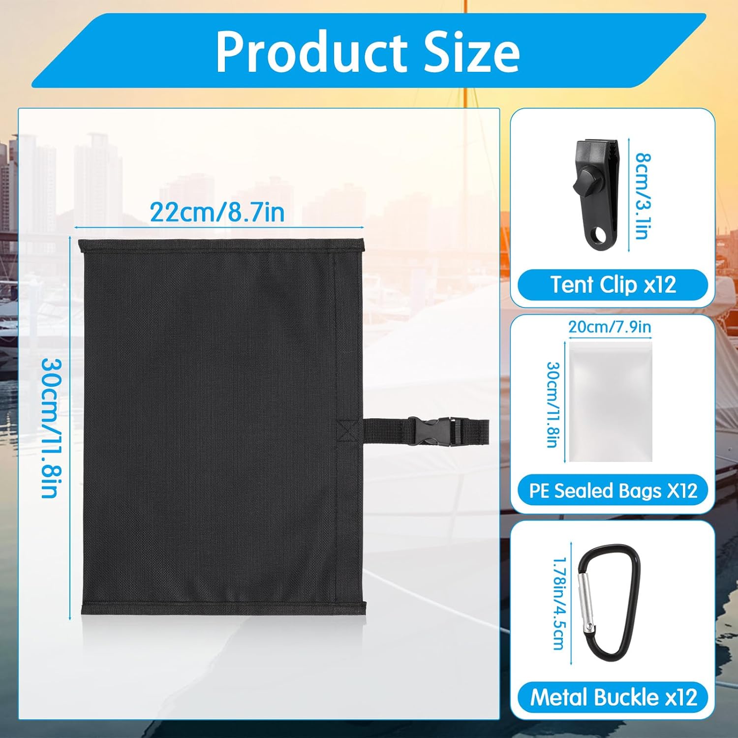 Soulchen Sand Bag for Boat Covers Sandbag Mooring Kit Tear-Resistant Weight Sandbag Windproof Weighted Sand Bag Tarp Weight with Carabiner and Tarp Clip Accessories
