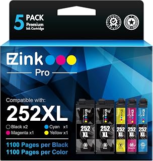 E-Z Ink Pro 252XL Remanufactured Ink Cartridges Replacement for Epson 252 T252 XL for Workforce WF-7720 WF-3640 WF-7710 WF-3620 WF-7210 WF-7110 WF-7610 WF-7620 (2 Black 1 Cyan 1 Magenta 1 Yellow)