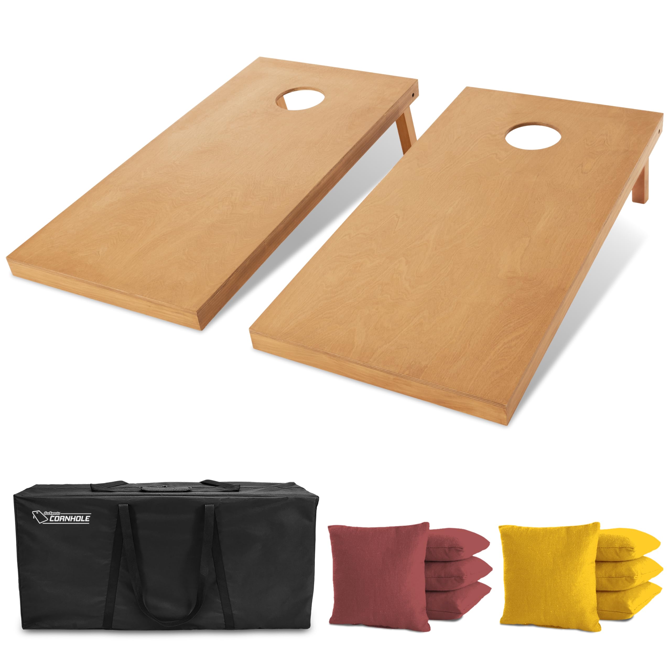 GoSports 4 ft x 2 ft Regulation Size Wooden Cornhole Boards Set with Light Brown Finish - Includes Carrying Case (Choose Your Colors)
