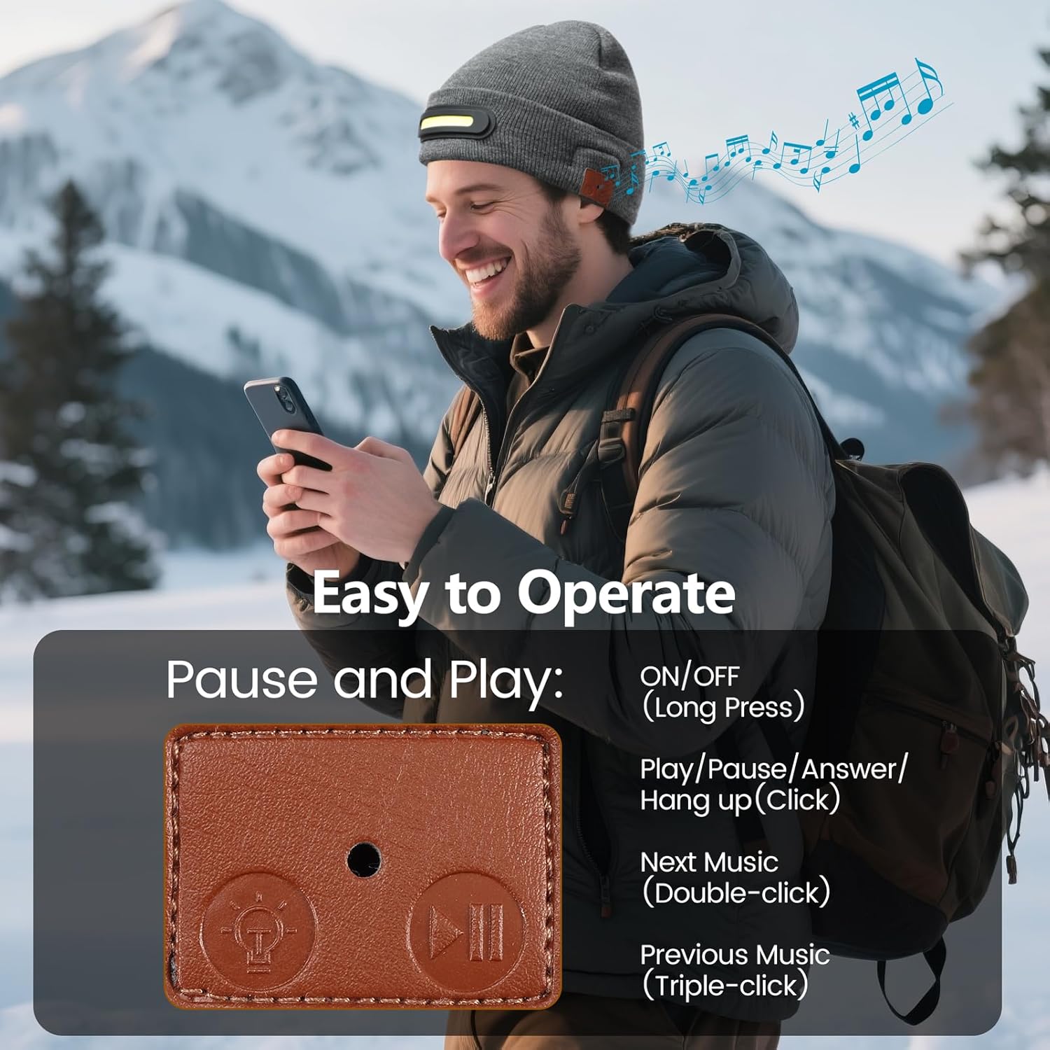 RANCOVY Bluetooth Beanie with Light, Musical Knit Hat with Wireless Headphone, LED Beanie with Bluetooth for Men Women - Image 3