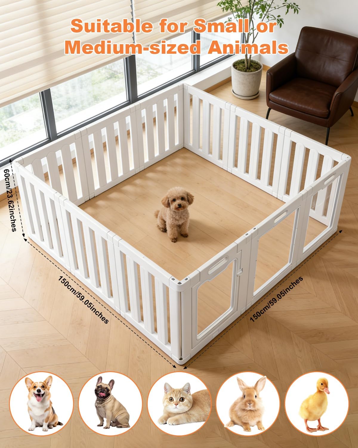Acrylic Indoor Dog Playpen with Heavy Duty Door Lock,24" H 12 Panels DIY Puppy Playpen Pet Play Pen for Small Animal, Easy Assemble and Clean Plastic Pet Fence,White