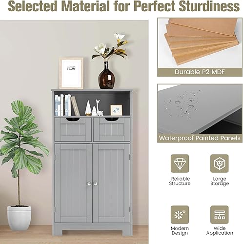 Miniatura 7 de LOKO Gabinete de almacenamiento de baño, organizador de almacenamiento multifuncional con 2 cajones extraíbles y estante ajustable, moderno armario