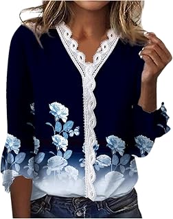 for Lady Tank Pull On Relaxation Classic 3/4 Length Sleeve Father's Day Tees Cotton Polka Dot V Neckline