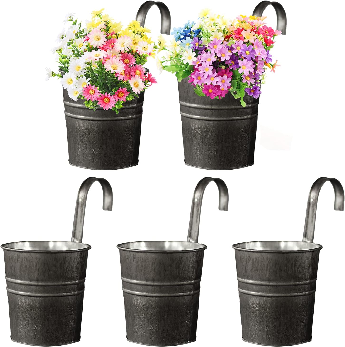 Macetas de Flores para Colgar,5 pzs Maceta de Hierro de Metal con Gancho Metal Hierro Maceta Flor Colgante Vintage Maceta Colgante de Metal Vintage para Valla Jardinera Decoración para El Hogar