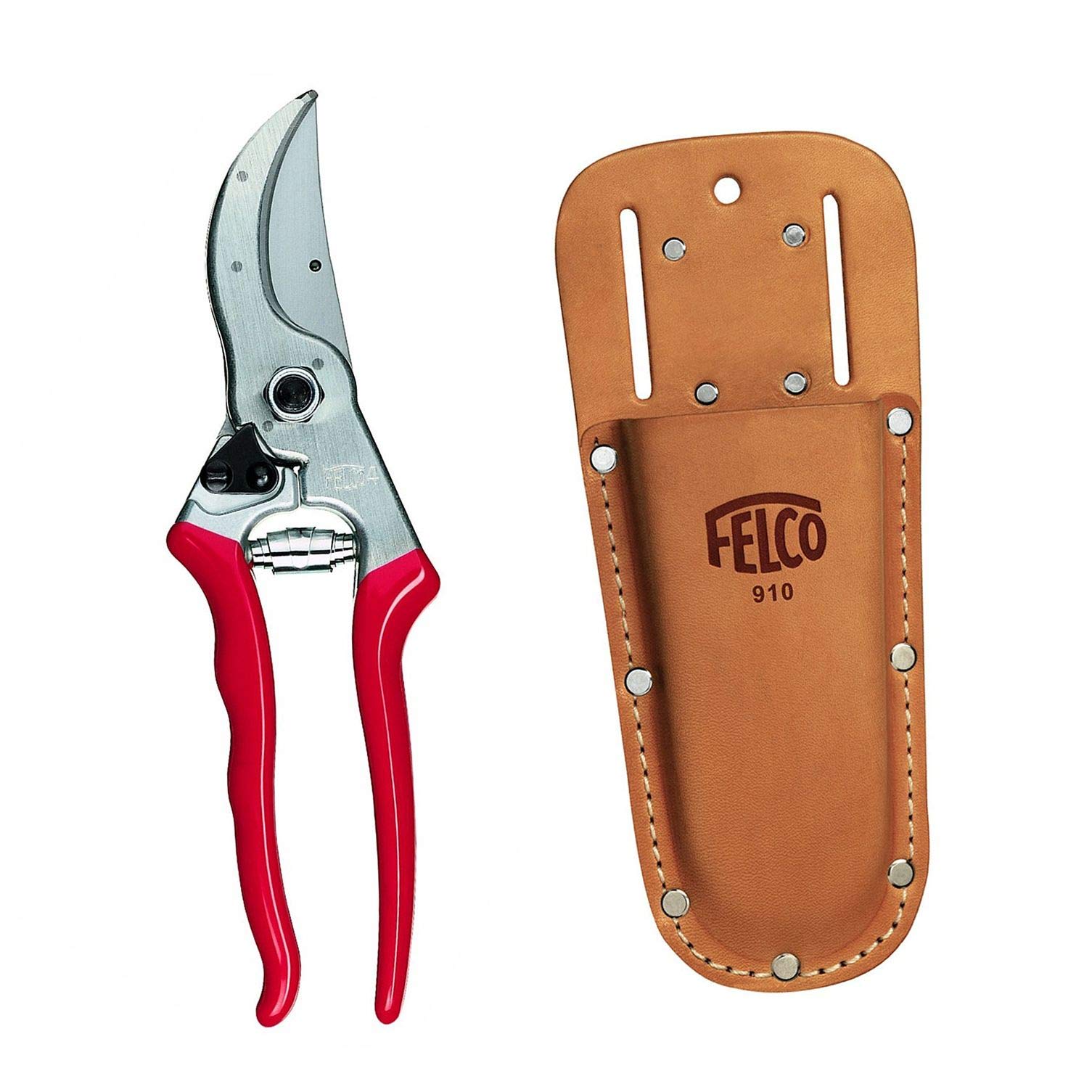 Felco Red Genuine Model 4 Secateurs And Holster Bundle - Pruners With Leather Pouch
