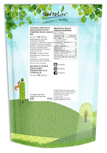 Miniatura 7 de Mezcla de bocadillos orgánicos 2 libras  Nueces crudas y bayas con semillas de calabaza no transgénicos no irradiados Kosher superalimentos veganos