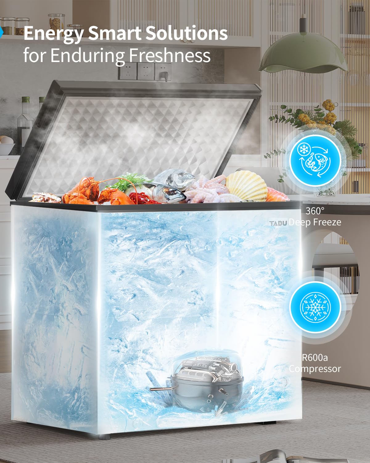 TABU Chest Freezer, 5.0 Cubic Feet Deep Freezer with Removable Storage Basket, Black Top Open Door Freezer with 7 Level Adjustable Thermostat, Top-opening Compact Freezer (Black) on Fridge.com