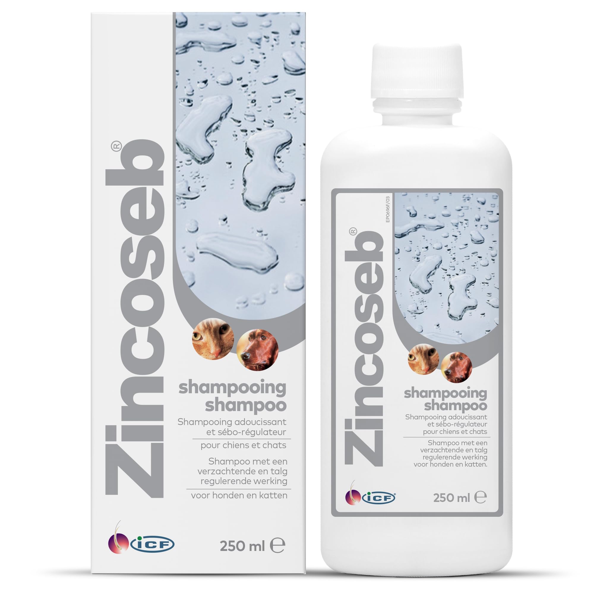 Zincoseb Shampooing | Shampoing Sébo-Régulateur et Hydratant pour Chien et Chat | Poil Sec, Terne ou Gras, Pellicules, Mauvaises Odeurs | Idéal pour la Peau Sensible du Chiot et Chaton | 250 ML
