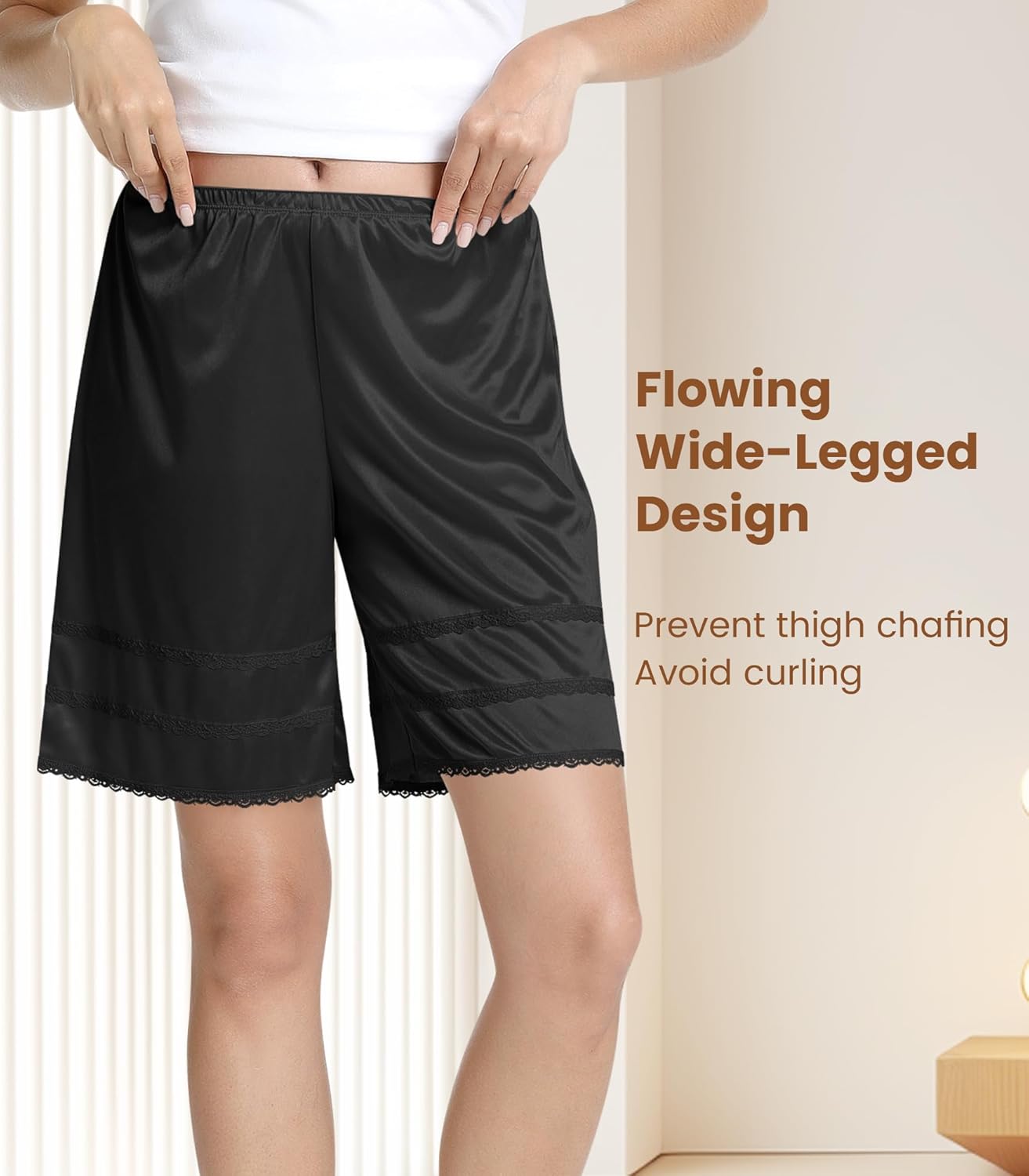 NACHILA Half Slip Shorts Culotte for Women Lace Pettipants Bloomers Split Skirt - Image 3