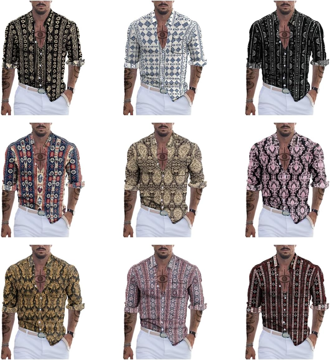Mens Button Down Long Sleeve Shirt Ethnic 2025 Summer Hawaiian Beach Casual Vintage Cool Novelty Lightweight Shirt - Image 3
