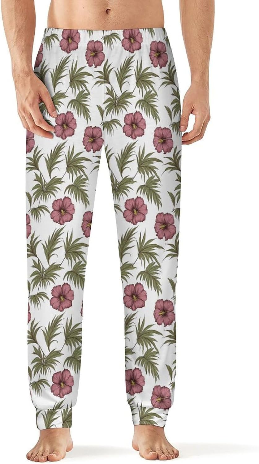 Adugen Origei Mens Soft Elastic Waistband Sleep Pajama Pants Flowers Pattern Lounge Sleepwear Pants PJ Bottoms