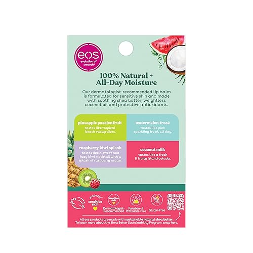Miniatura 7 de eos Bálsamos labiales 100% naturales leche de coco, piña, sandía rosada y frambuesa kiwi, cuidado labial de humedad durante todo el día, 0.14 onzas,