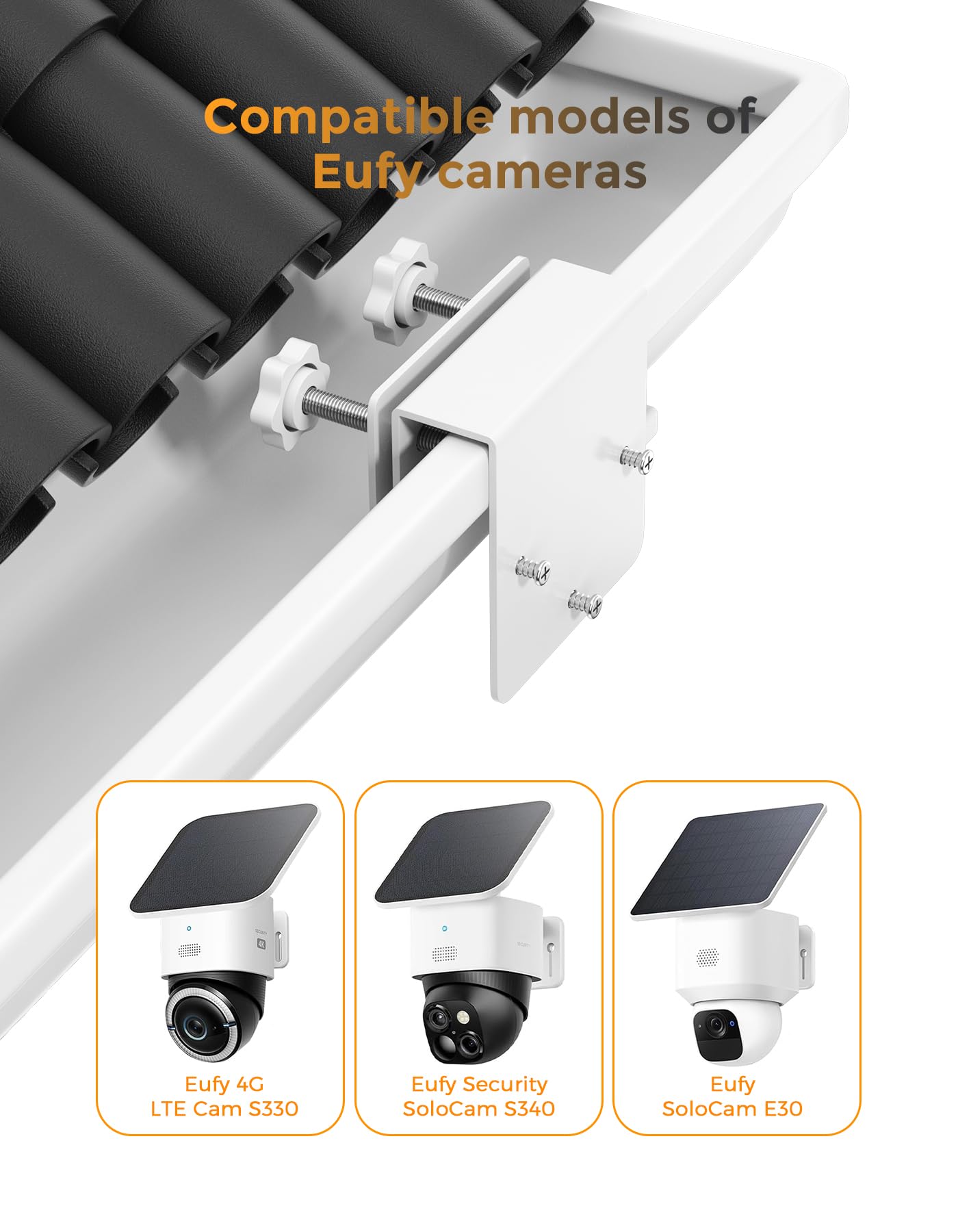 Support pour caméra de sécurité Eufy SoloCam S340/SoloCam E30/E42, support de caméra de sécurité solaire, vis anti-rouille, pas de perçage, compatible avec les caméras dôme IP PTZ extérieures