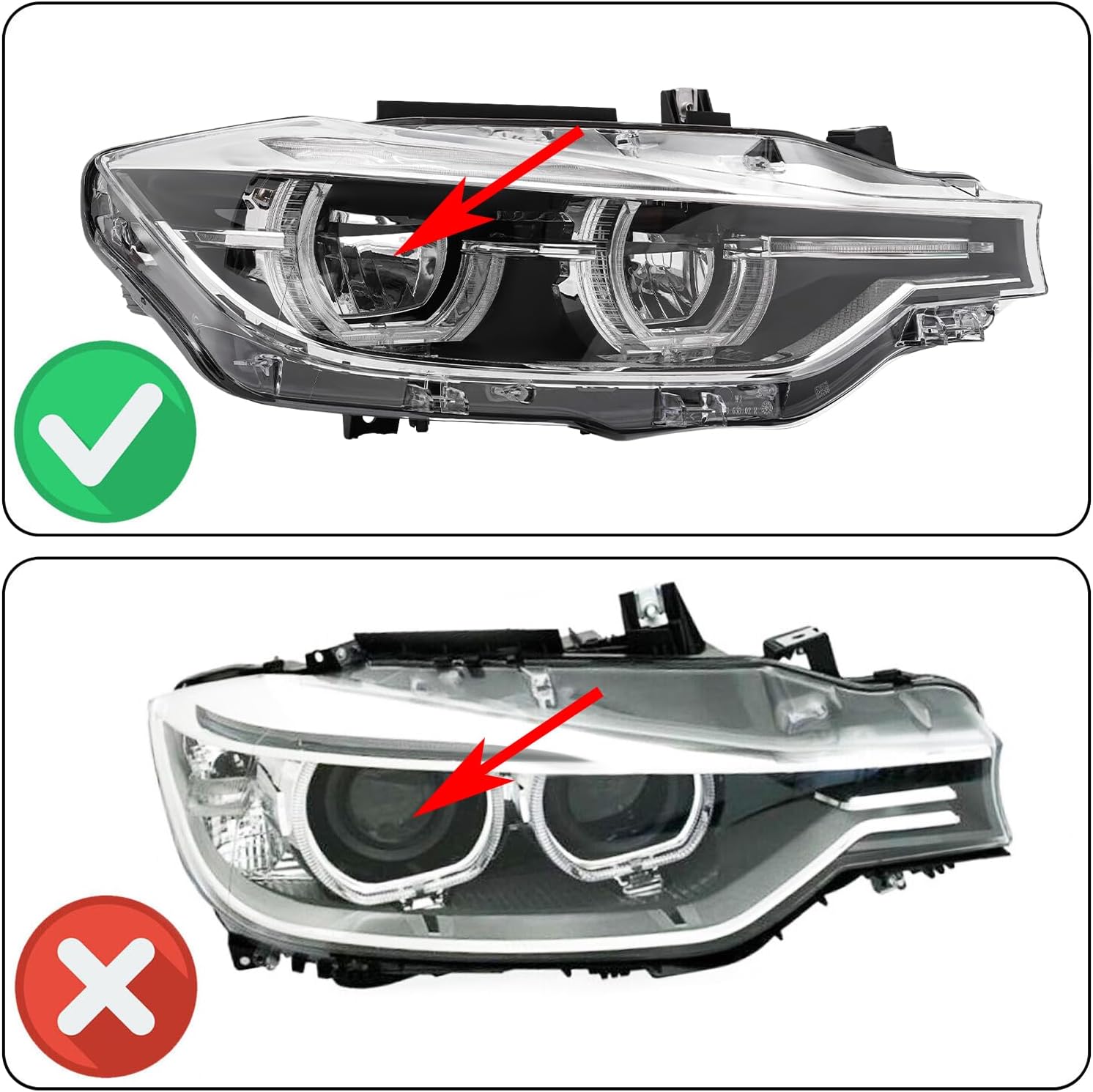 LED Headlight Assembly for 2016-2019 BMW 3 Series F30 320i/330i/340i Sedan Models (NOT FOR M Sport/xDrive Models) w/LED DRL w/o AFS, Passenger Side OE/OEM 63117419630, 8738716
