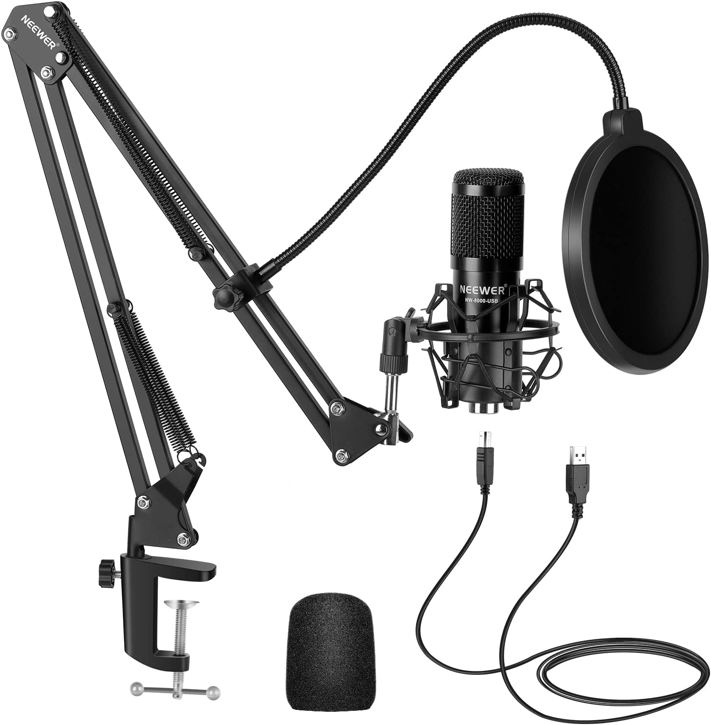 NEEWER USB Microphone Kit, Plug & Play 192kHz/24-Bit Supercardioid Condenser Mic with Boom Arm and Shock Mount for YouTube Vlogging, Gaming, Podcasting, and Zoom Calls, NW-8000-USB, Black