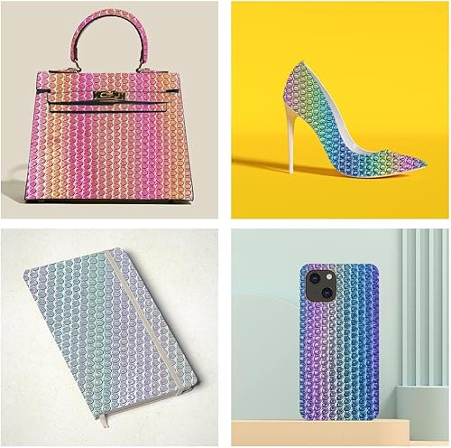 Miniatura 5 de HYANG - Hojas holográficas de piel sintética de elipse iridiscente en relieve, color rosa oscuro, 1 rollo de 12 x 53 pulgadas, piel sintética