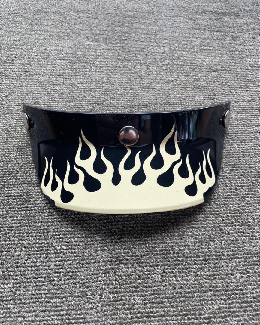 ジェットヘルメット用 汎用バイザー ファイア フレア柄 白黒