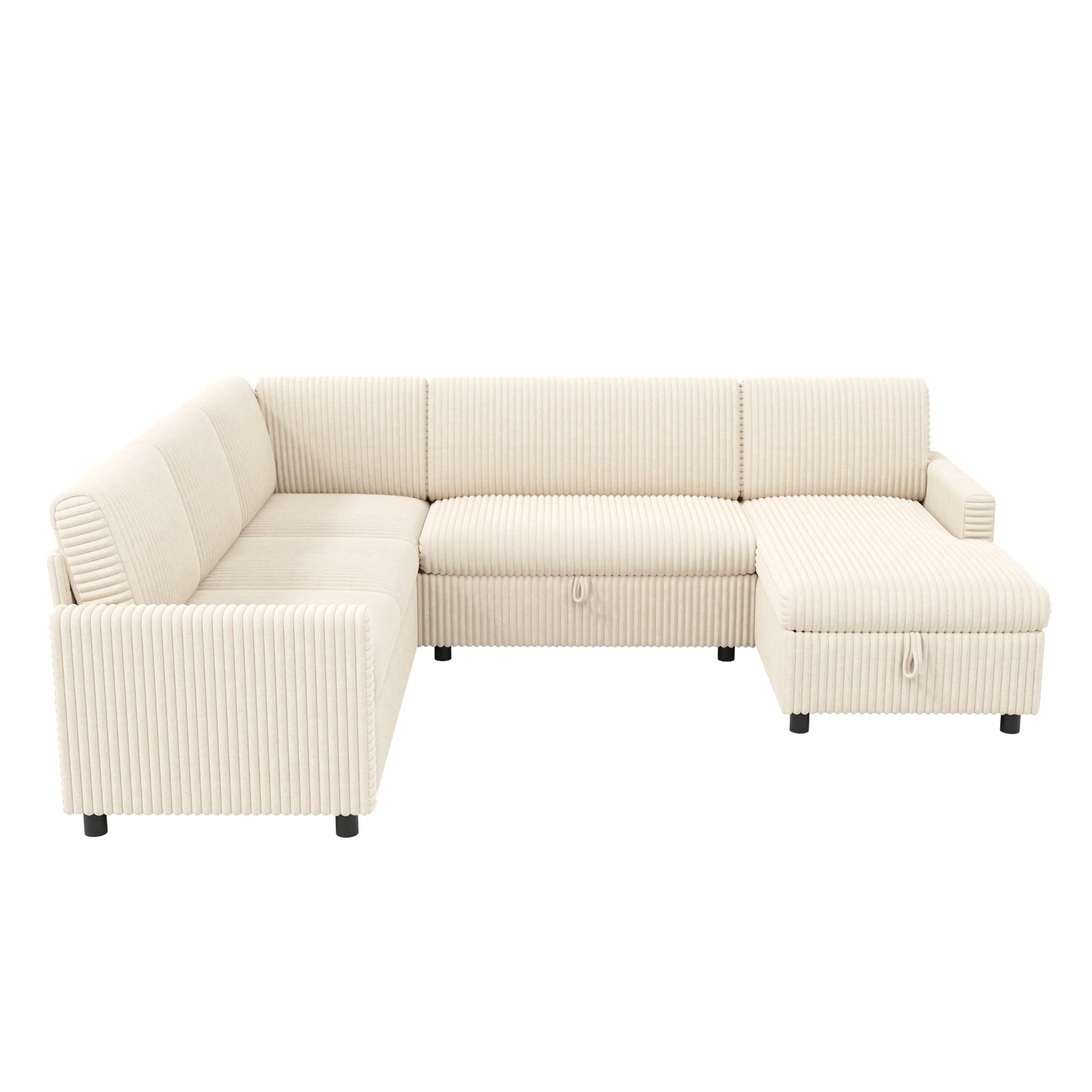 Sofá cama esquinero moderno en forma de L de 274 cm con función de dormir, sofá cama extensible, tela de pana gruesa, chaise longue con espacio de almacenamiento (beige)