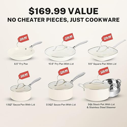 Miniatura 2 de Gotham Steel Juego de ollas y sartenes de cerámica antiadherentes, juego de utensilios de cocina de cerámica no tóxica, juego de ollas y sartenes