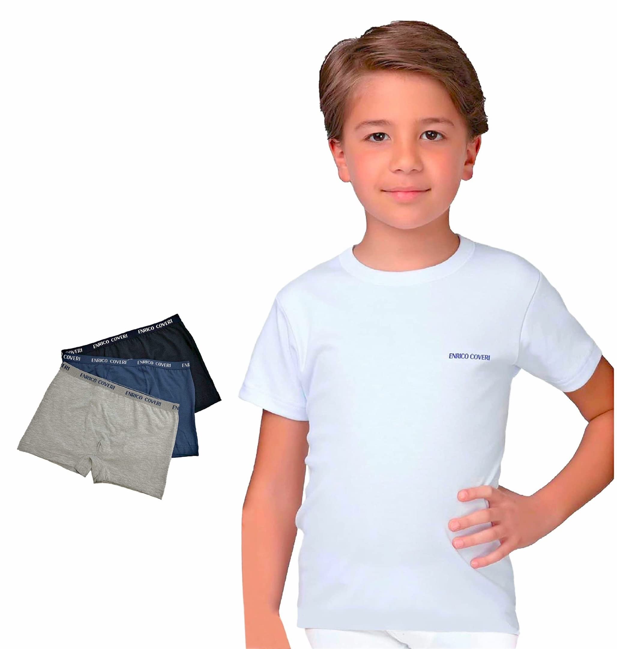 Enrico Coveri Maglietta Intima Caldo Cotone Offerta 3-6 Pezzi + Boxer Omaggio Maglietta Intima Bambino e Ragazzo in Caldo Cotone Maglia Intima Bambino Invernale B94