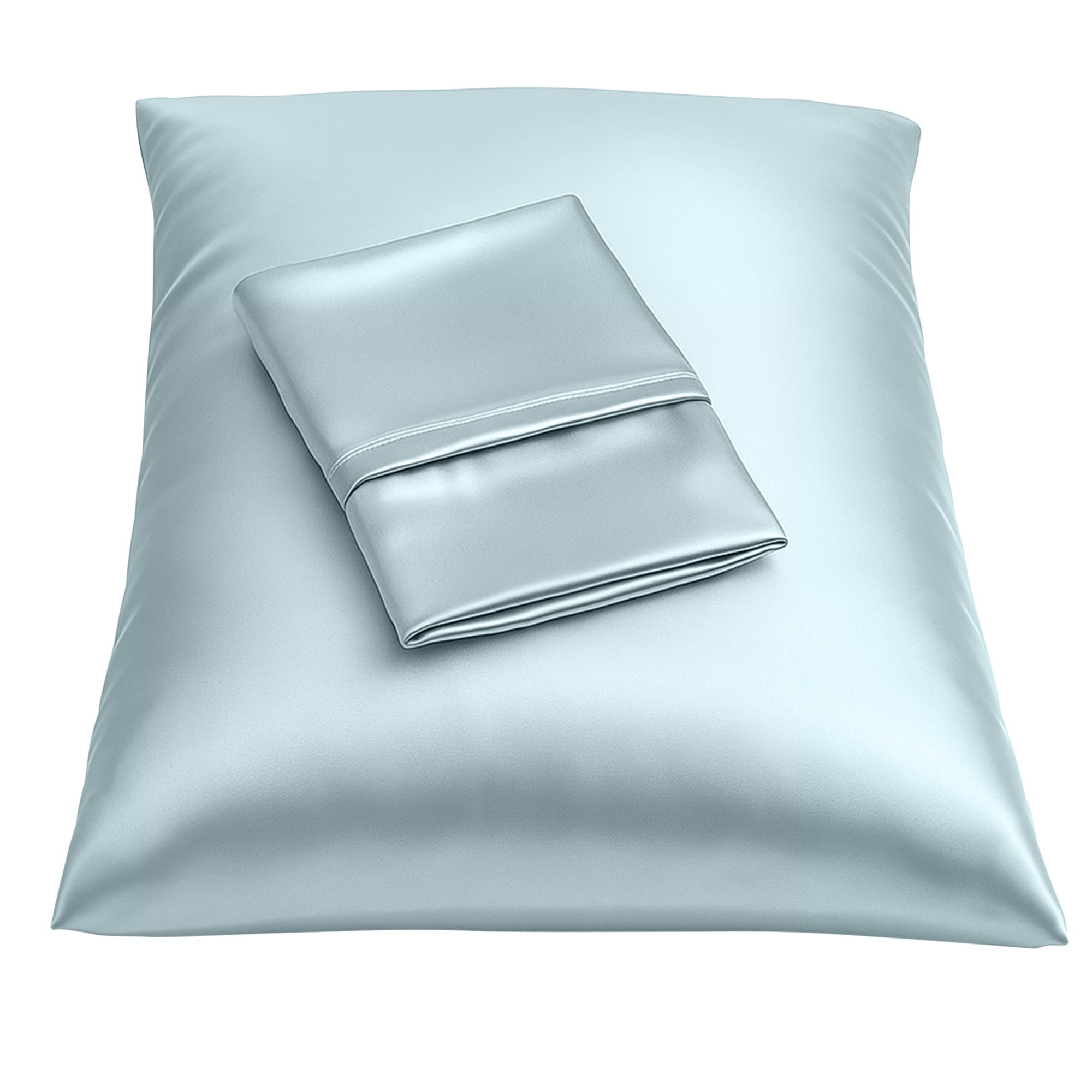 BLISSFORD Satin Pillowcase with Zipper, for Hair and Skin Care, Feels Soft and Cool Like a Silk Pillowcase, Satin Pillow Cases 2 Pack, Slik Pillow Cover, Baby Blue - Standard Size, Set of 2