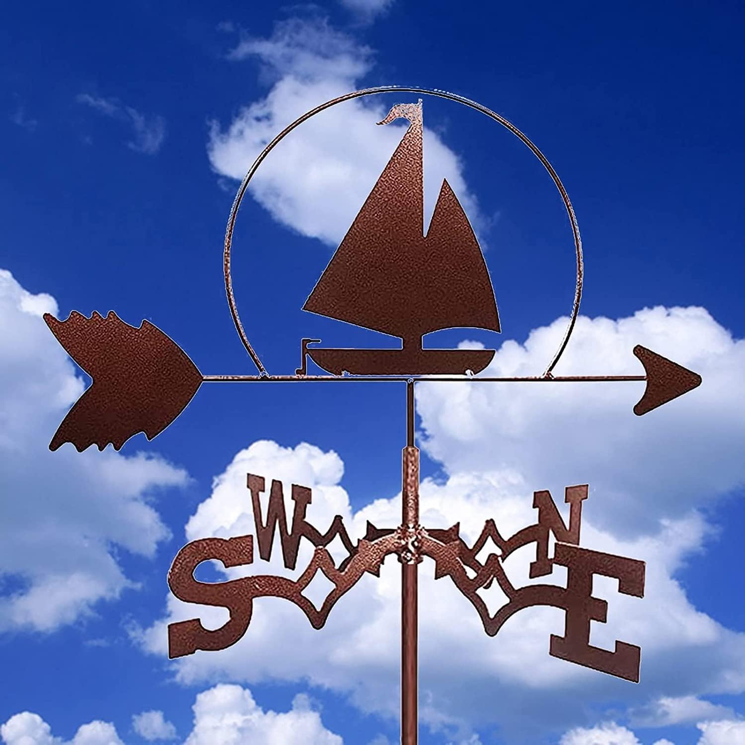 Weather Vane Ornament Sailboat Weather Vane Metal Weather Vane Garden Weathervane Outdoor Roof Garden Mount Yard Decor Weather Vane Yard Indicating Wind Direction (Color : Black