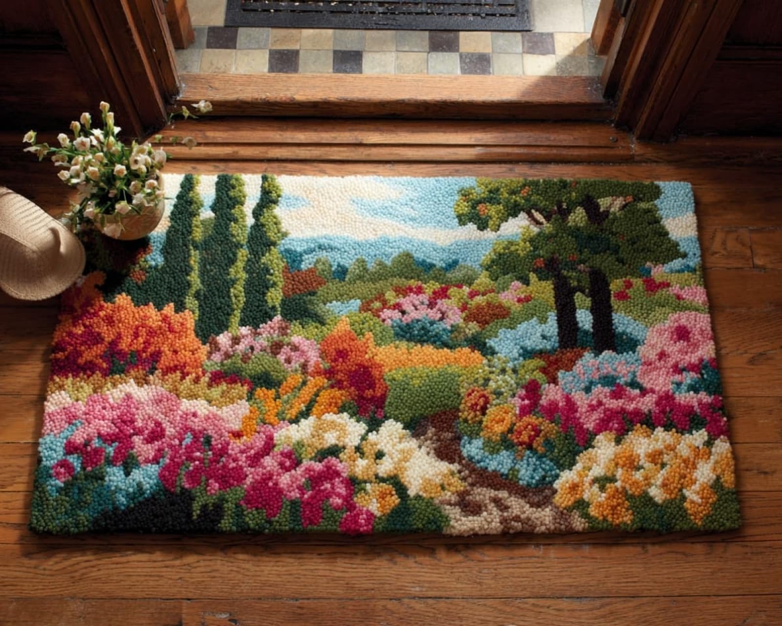 Wallphantom Latch Hook Rug Kits for Adults Beginners,Spring Garden,DIY with Printed Canvas Crochet Yarn Handmade Embroidery Crafts Crochet for Home Decoration,90x120cm