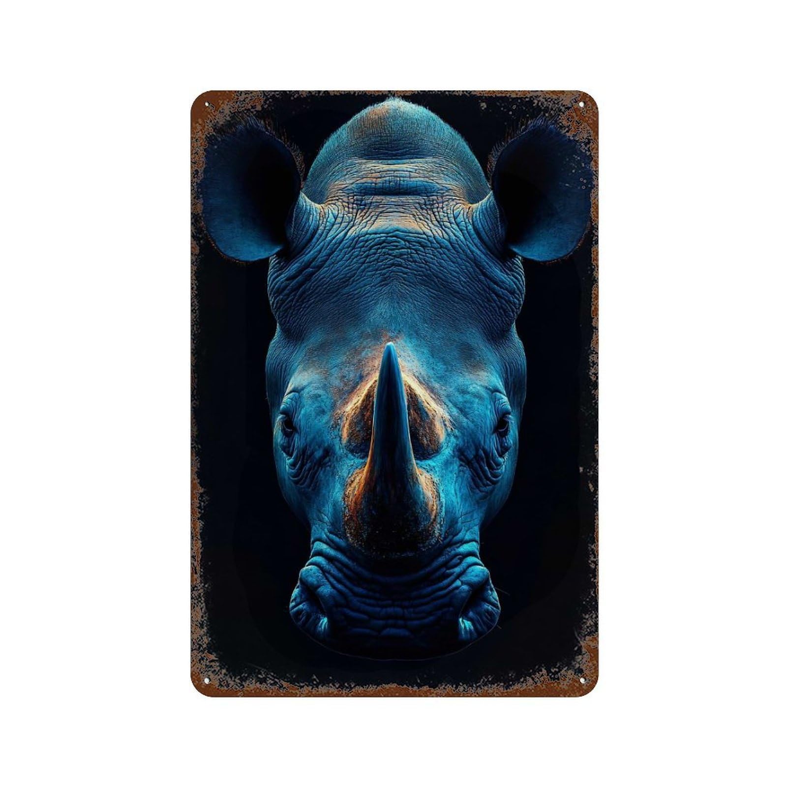 Blue Rhino Portrait Rust Effect Tin Sign 11.8"x7.9", Industrial Home Decor for Garage, Pub Or Kitchen