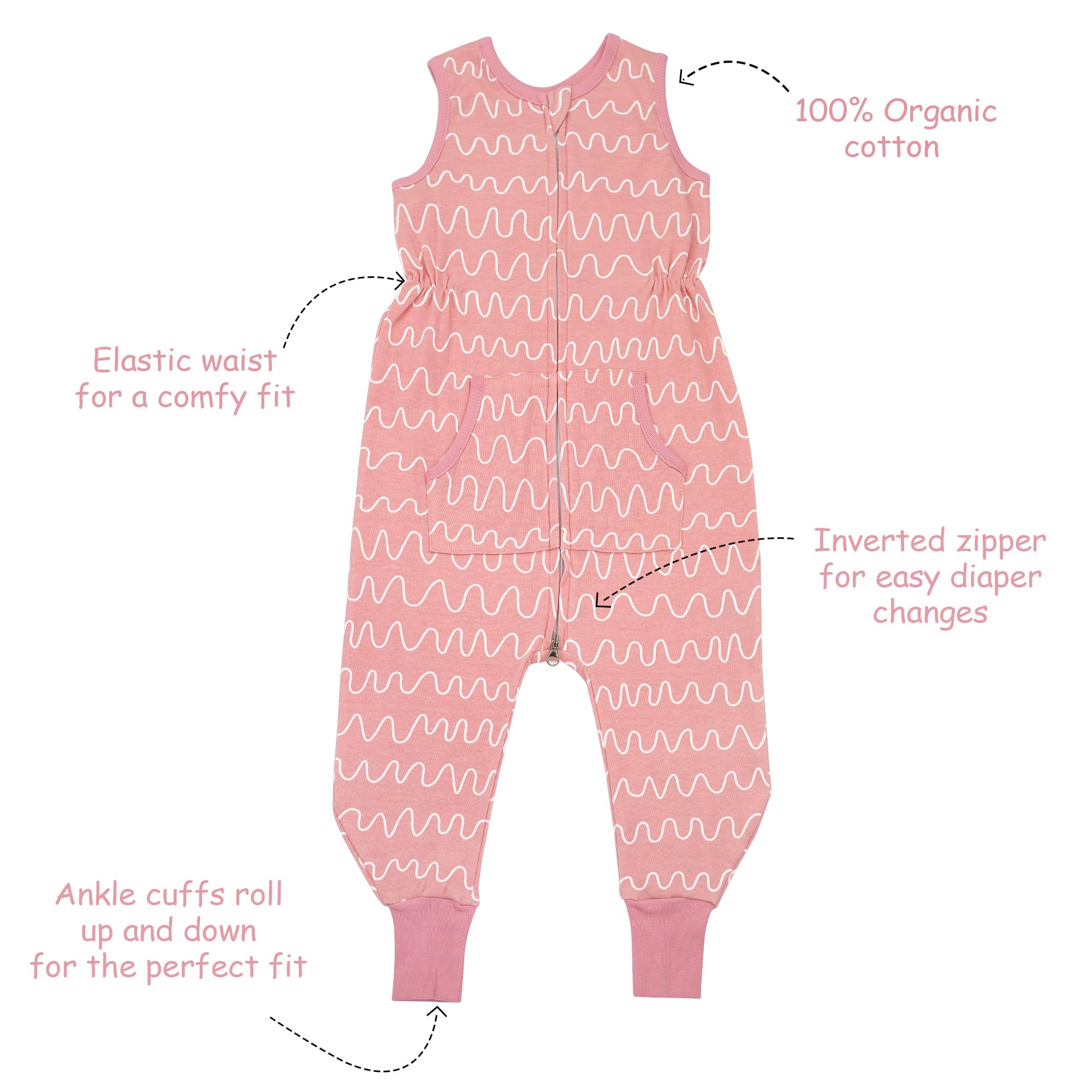 Luqma Baby sleep sack, baby wearable blanket | 100% Organic Cotton, 0.5 TOG, 2-way zipper | 12-24 months, 2T | toddler sleep sack, sleep sack with feet 12-24 months, organic cotton sleep bag | pink