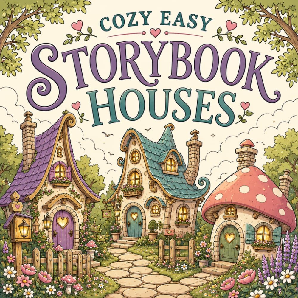 Cozy Easy Storybook Houses: A Relaxing Coloring Book of Whimsical Cottages, Fairy Homes, Cozy Rooms, and Magical Hideaways