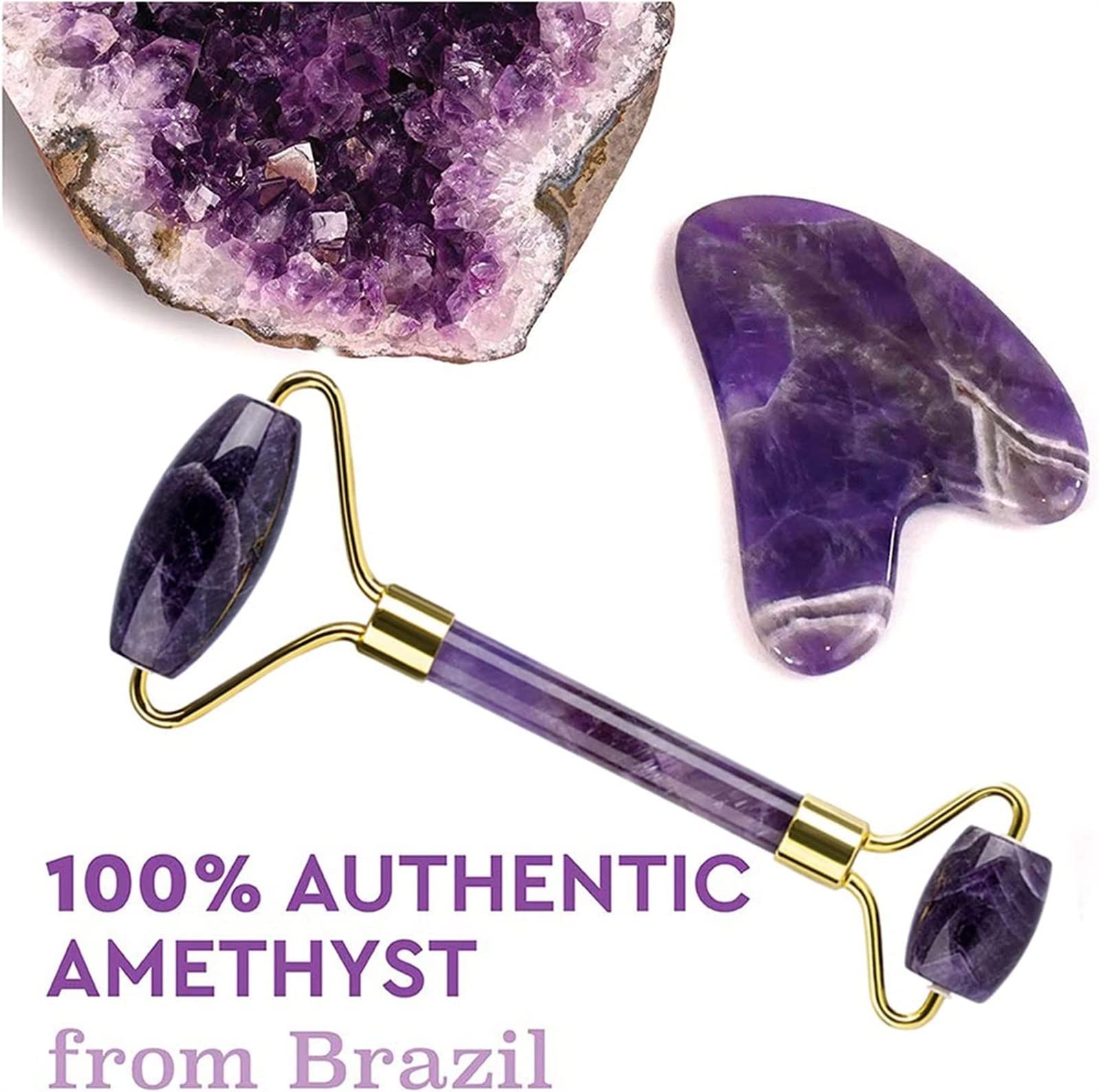 Amatista Piedra en bruto Amatista Masajeador Piedra natural Rodillo facial Conjunto de herramientas Gua Sha SPA Acupuntura Raspado Cristal Cuerpo Cara Cuidado de la salud Masaje decoración de la habit