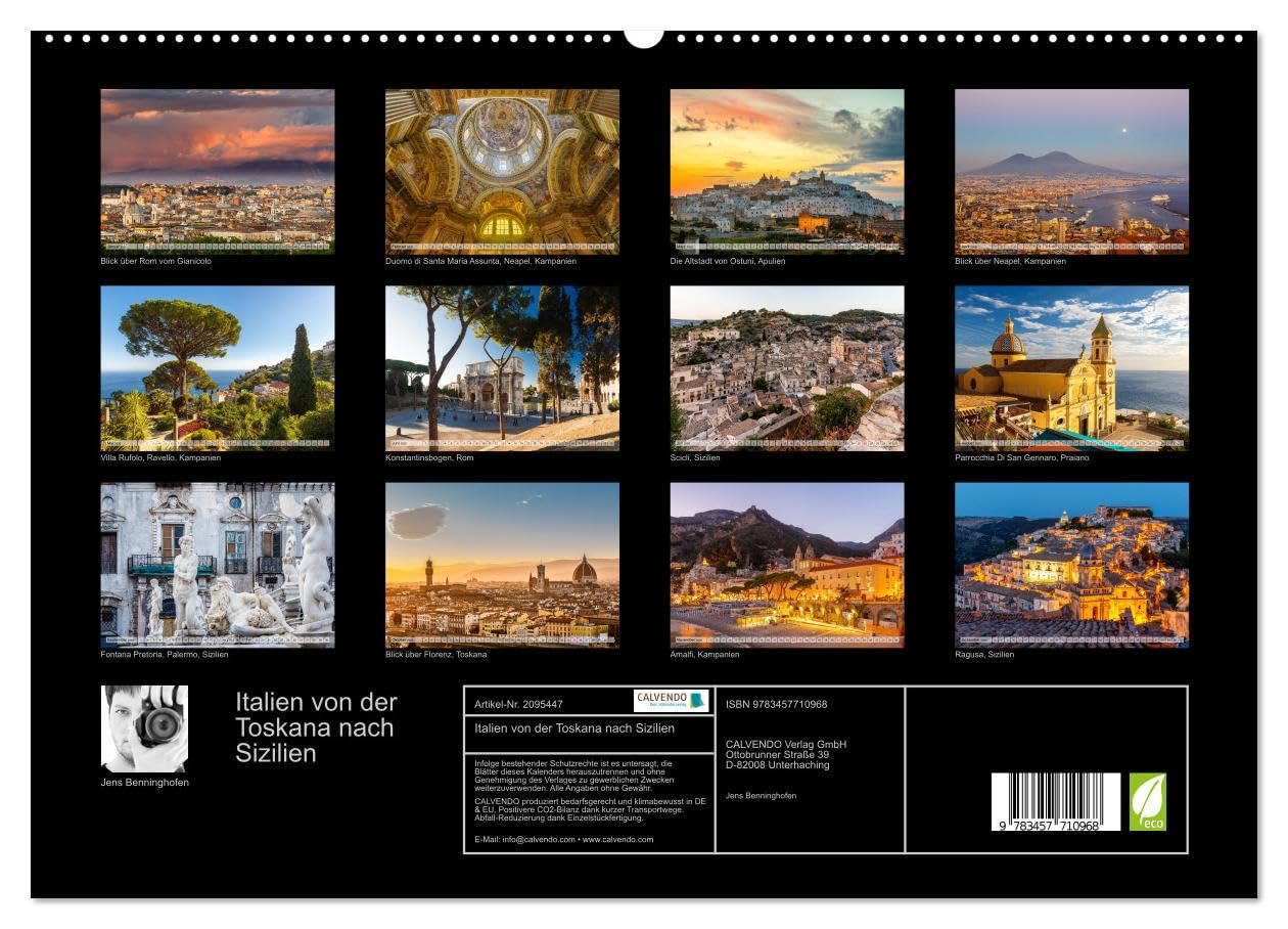 Italien von der Toskana nach Sizilien (hochwertiger Premium Wandkalender 2026 DIN A2 quer), Kunstdruck in Hochglanz: Spektakuläre Stadtansichten aus Italien (CALVENDO Orte)