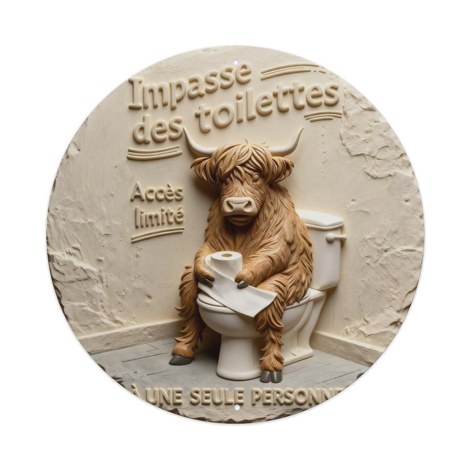 Bull Sitting On Toilet Holding Paper Round Metal Tin Sign Vintage Wall Decor, Bar Garage Cafe Kitchen Home Wall Art Poster 8x8inches