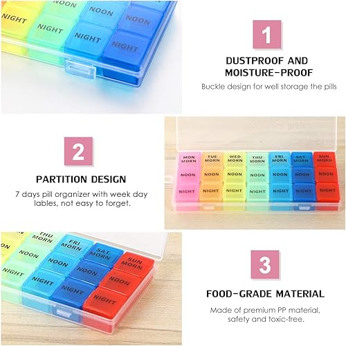 Miniatura 4 de Compartimentos grandes Pastillero de viaje Meds Pastillero De Viaje Divisor de Medicamentos Portátil Organizador de Medicamentos Caja de