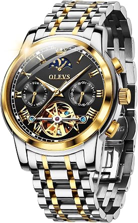 OLEVS Mens Automatic Watches Skeleton Mechanical Self Winding Luxury Fashion Dress Wrist Watch Luminous Waterproof