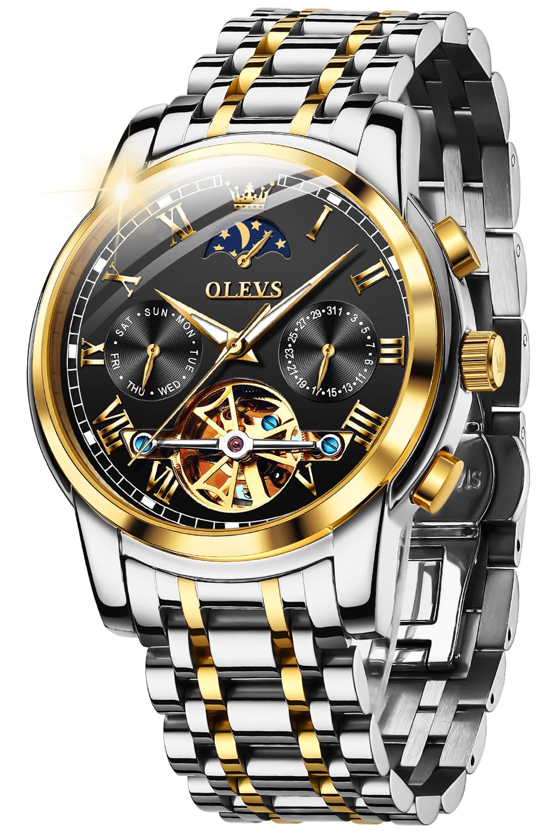 OLEVSMens Automatic Watches Skeleton Mechanical Self Winding Luxury Fashion Dress Wrist Watch Luminous Waterproof