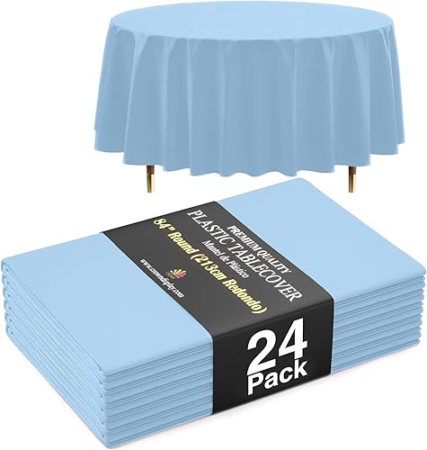Miniatura 87 de Exquisite Mantel Redondo Premium Azul Claro 66% Más Grueso 0.5 Mil Paquete de 12 Manteles de Mesa de Plástico Desechables de 84 Pulgadas Mantel Azul
