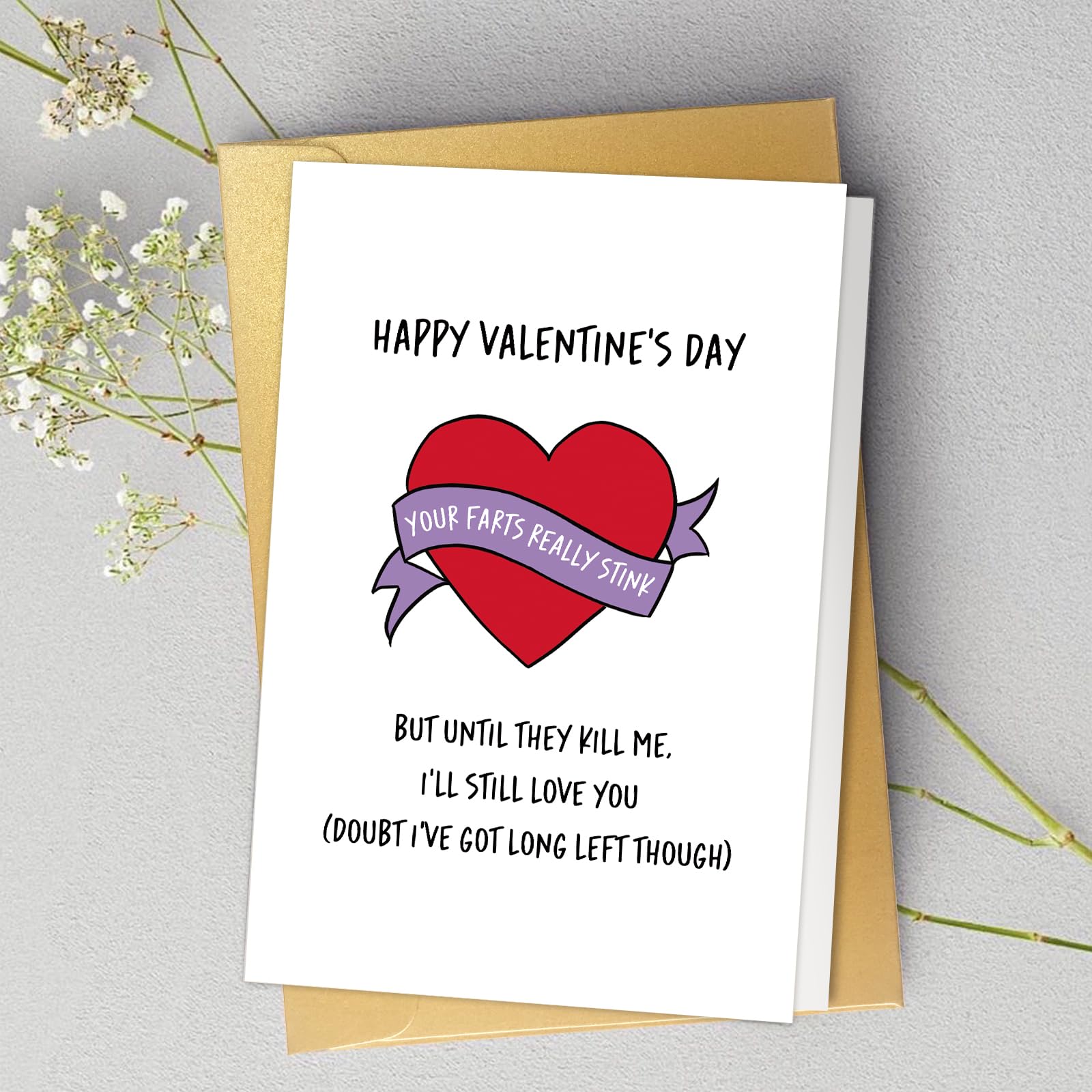 Freche Valentinstags-/Geburtstagskarte „Happy Your Farts Stink“ – 20,5x13,5 Cm, Mit Umschlag, Blanko Innen