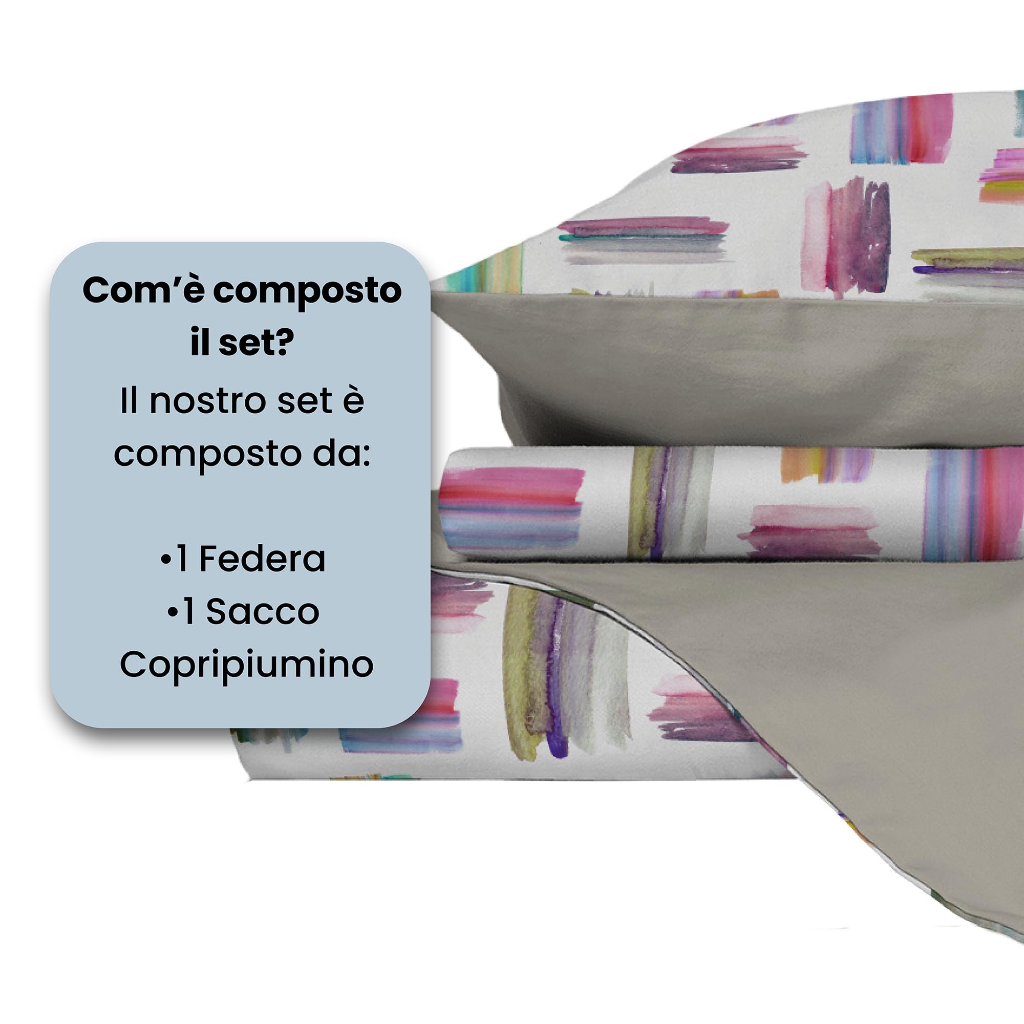 Set Copripiumino Fantasy, Lavorato in Italia - Parure Copri Piumino - Sacco Piumone 200x200 cm con Patella e federa Cuscino, Piazza e Mezza, Multicolor